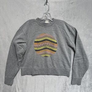 Vans Sweatshirt Womens Small Gray Fleece Pullover Off The Wall Circle Graphic